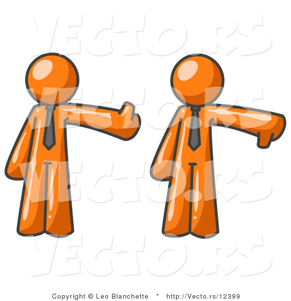 Vector of Expressive Orange Business Guy Giving the Thumbs up Then the Thumbs down