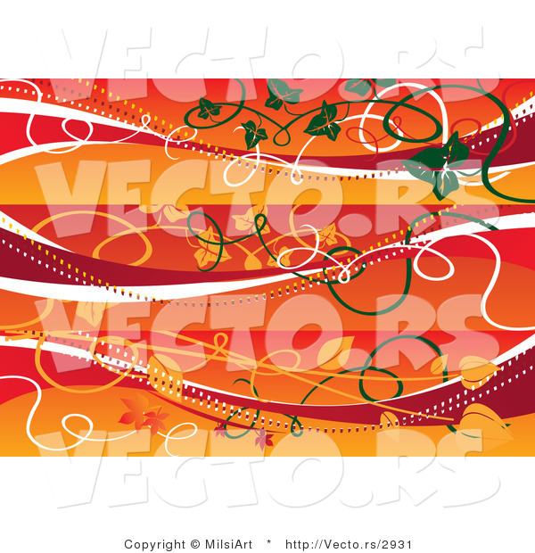 Vector of Fall Vines Against 3 Orange Banners - Digital Collage Borders