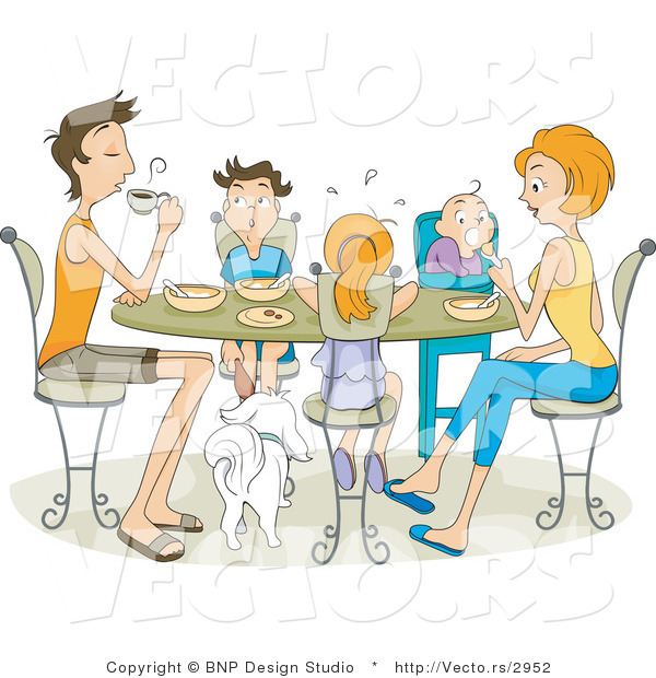 Vector of Family of 5 Eating at Dinner Table