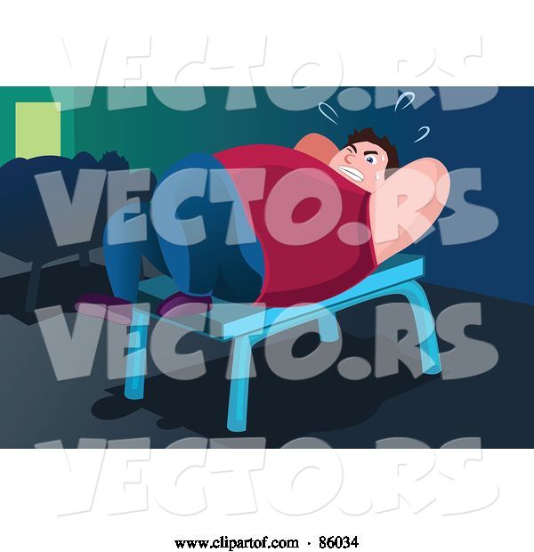 Vector of Fat Guy Doing Situps on a Bench
