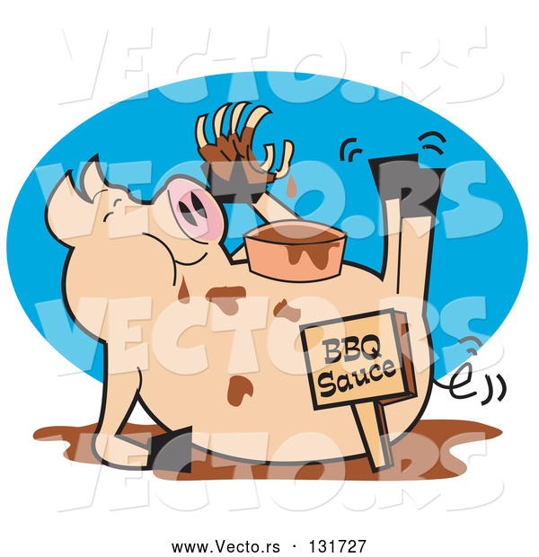 Vector of Fat, Hugry Pig Chowing down on Ribs and Bbq Sauce