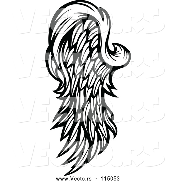 Vector of Feathered Wing - Black Lineart