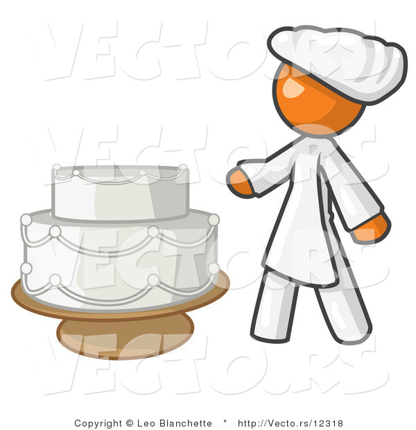 Vector of Female Orange Chef Beside Wedding Cake