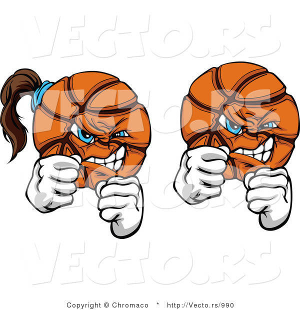 Vector of Fighting Male and Female Basketballs Mascots