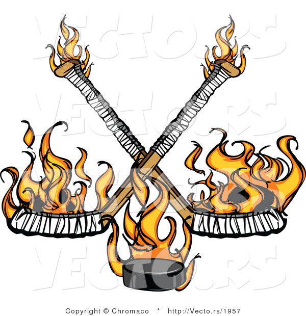 Vector of Flames Raising up from Two Crossed Hockey Sticks and a Puck