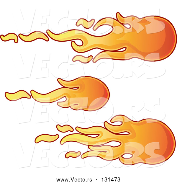 Vector of Flaming Fireballs Flying Fast