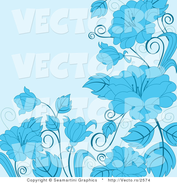 Vector of Floral Background Design with Blue Flowers