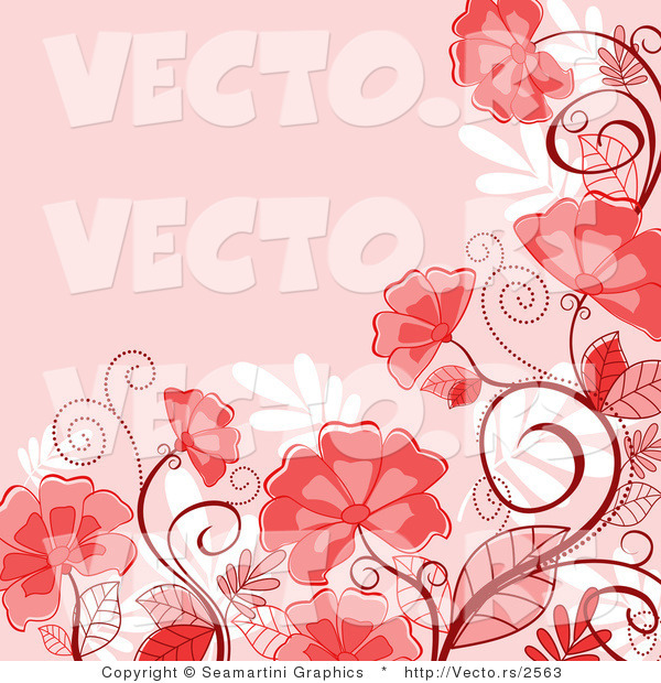 Vector of Floral Background Design with Red Flowers and Vines