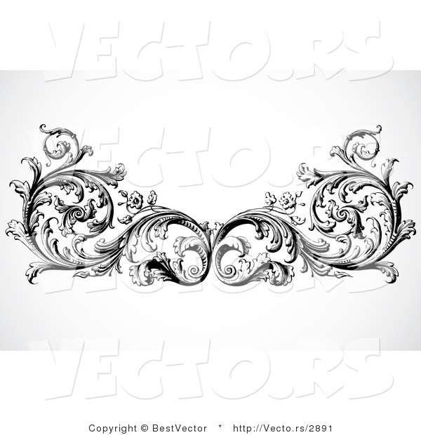 Vector of Floral Border Design Element - Black and White Version