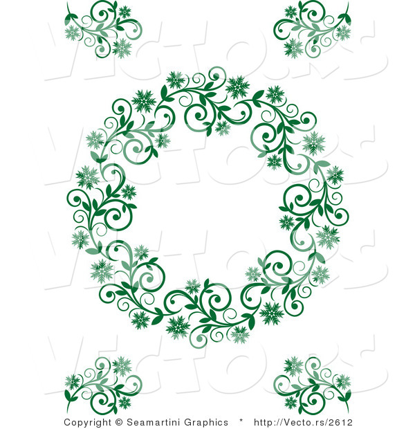 Vector of Floral Green Border Frame with Blank Copyspace Text Area