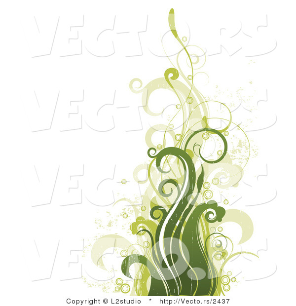 Vector of Floral Grunge Background with Green Plant-like Waves