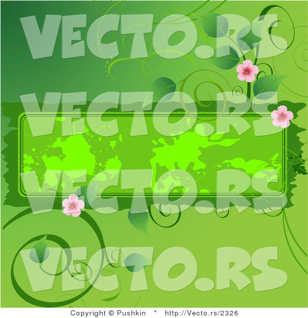 Vector of Flowering Green Vines Around a Grungy Blank Text Box Background Design Element