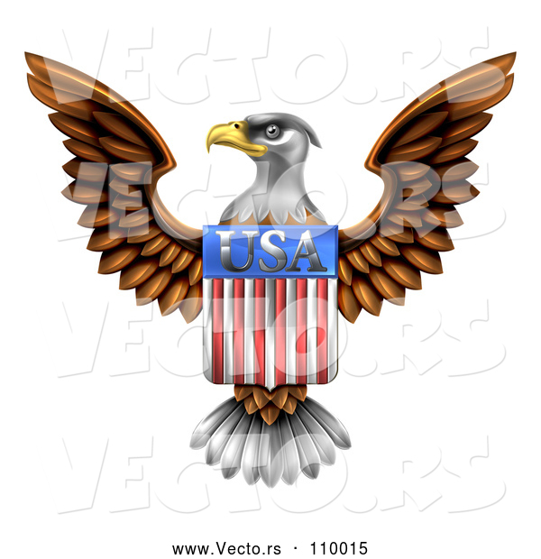 Vector of Flying American Bald Eagle with a USA Flag Shield