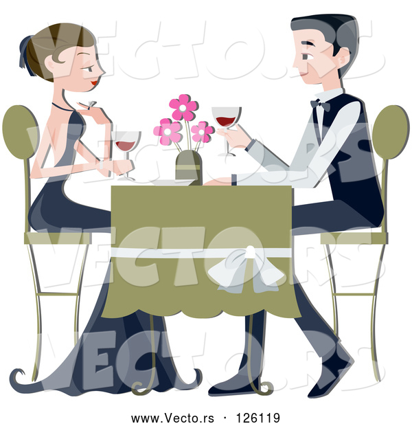 Vector of Formal Couple Drinking Red Wine at a Restaurant