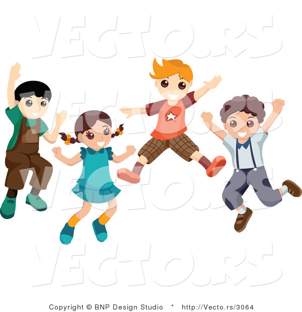 Vector of Four Energetic Kids Jumping
