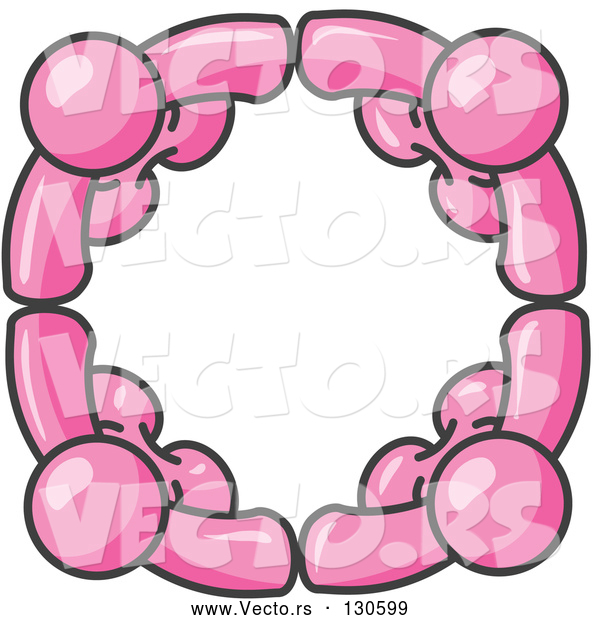 Vector of Four Pink People Standing in a Circle and Holding Hands for Teamwork and Unity