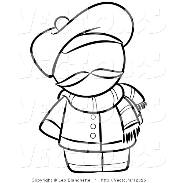 Vector of French Person with a Hat and Scarf - Coloring Page Outlined Art