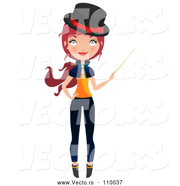 Vector of Full Length Red Haired Witch Holding a Magic Wand