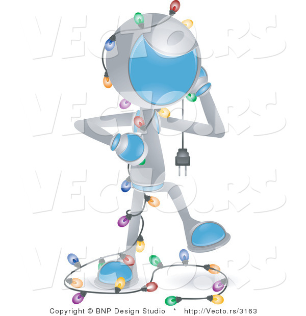 Vector of Futuristic Character Tangled in Christmas Lights