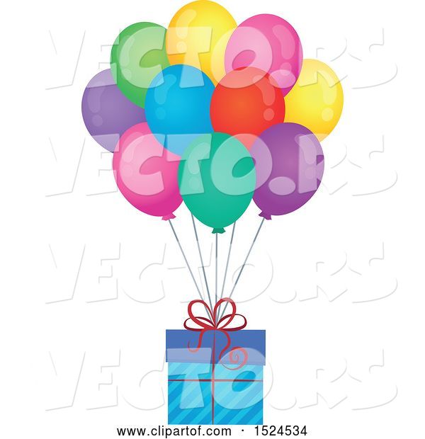 Vector of Gift Floating with Colorful Party Balloons