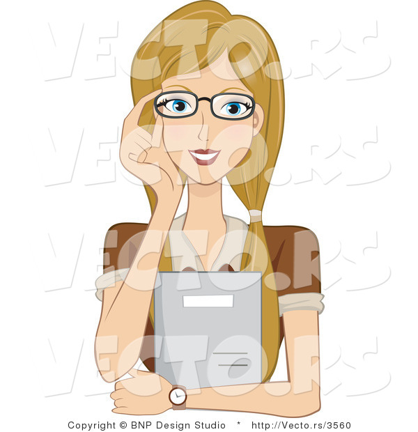Vector of Girl Adjusting Her Glasses and Holding a Folder