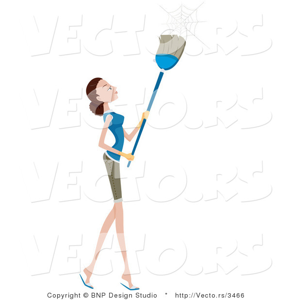 Vector of Girl Brushing down Cobwebs with a Broom