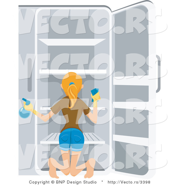 Vector of Girl Cleaning Refrigerator
