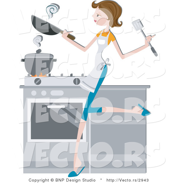 Vector of Girl Cooking in a Kitchen