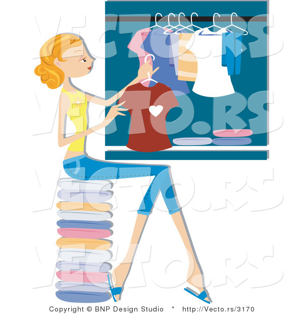 Vector of Girl Hanging Clean Laundry in a Closet