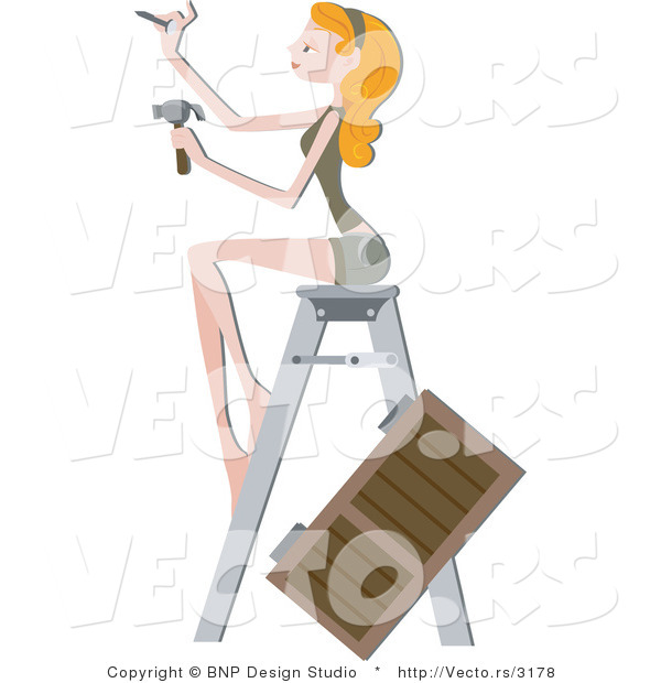Vector of Girl Installing a New Shutter Blind on a House