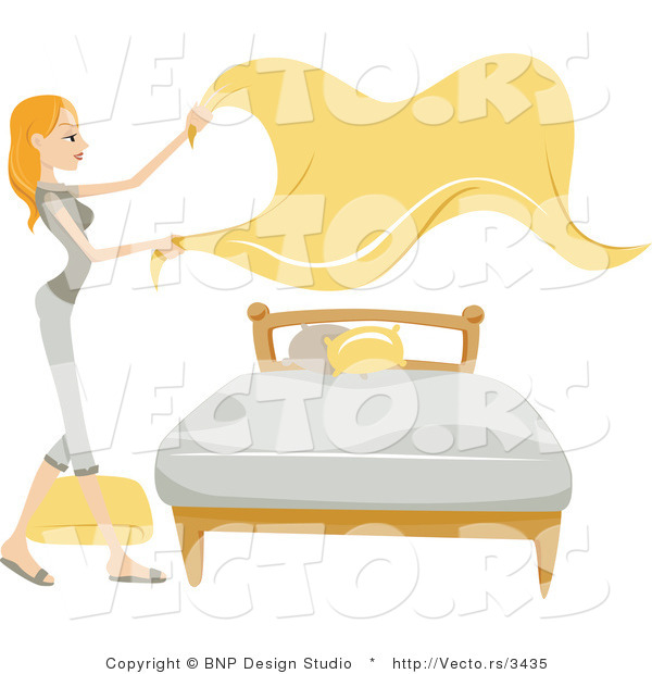 Vector of Girl Laying Sheets on a Bed