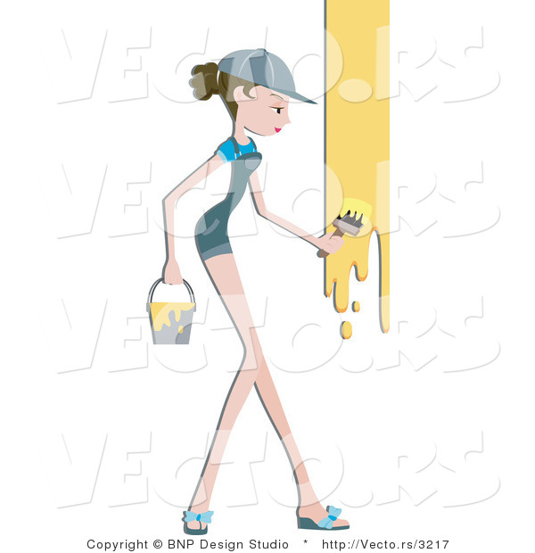 Vector of Girl Painting Wall Yellow