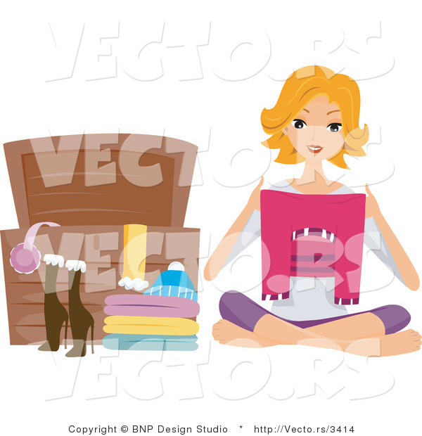 Vector of Girl Putting Clothes in a Chest