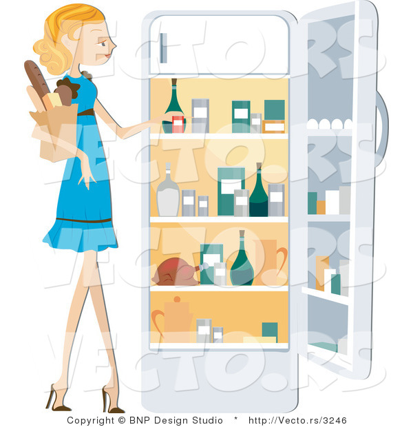 Vector of Girl Putting Groceries in a Fridge