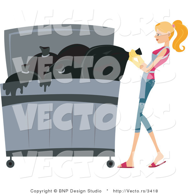 Vector of Girl Putting Trash in a Dumpster