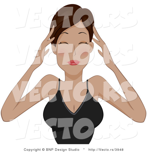 Vector of Girl Rubbing Her Sore Forehead to Ease a Migraine
