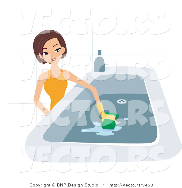 Vector of Girl Scrubbing a Tub