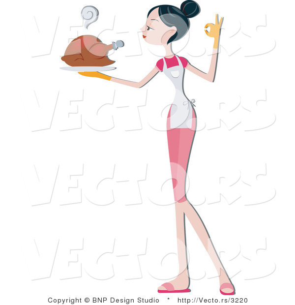 Vector of Girl Serving a Hot Turkey on a Platter