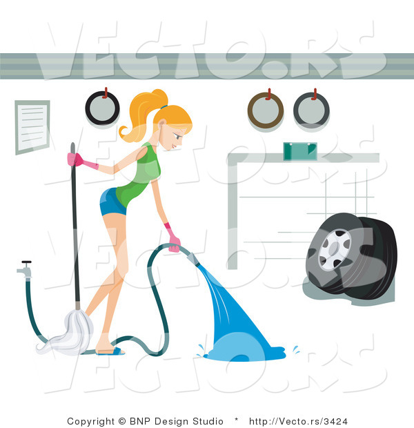 Vector of Girl Spraying out a Garage