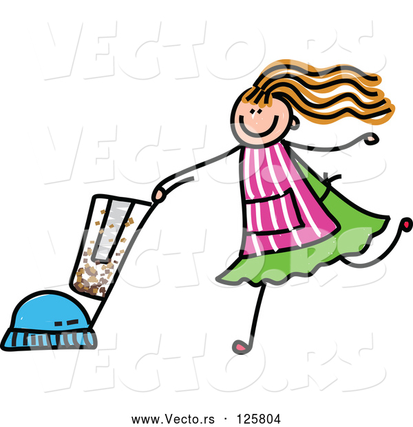 Vector of Girl Vacuuming