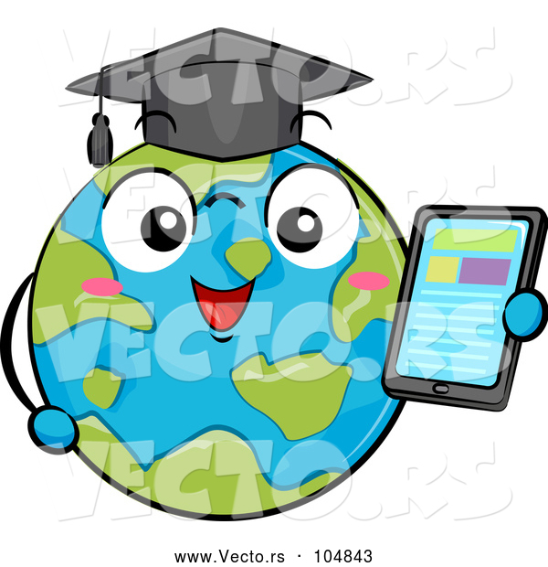 Vector of Globe Earth Graduate Character Holding a Tablet