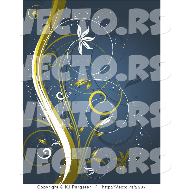 Vector of Gold and White Curling Vines with Sparkles and Flowers