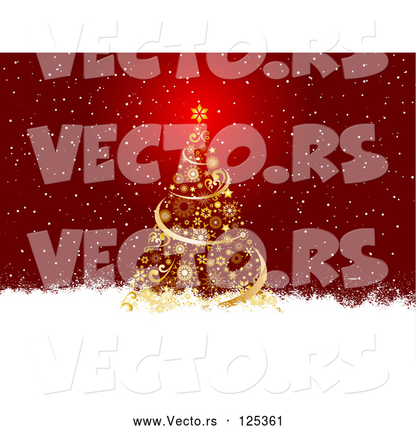 Vector of Gold Christmas Tree in the Snow