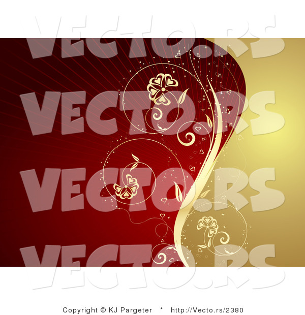 Vector of Gold Vine Dividing a Background Deep Red