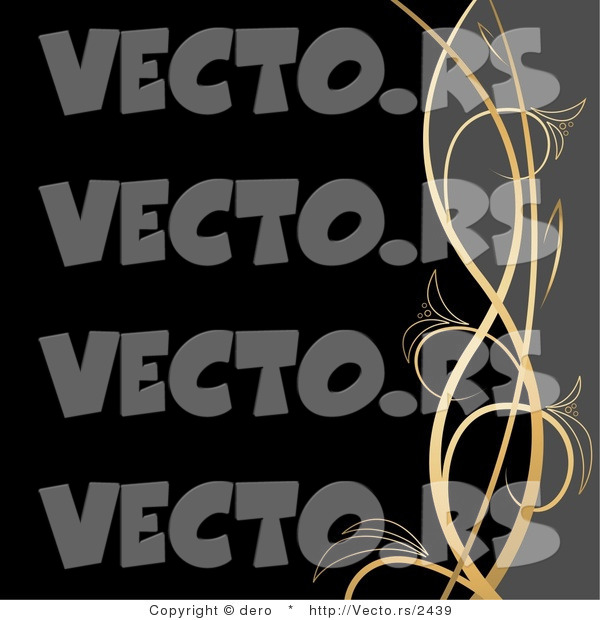 Vector of Gold Vines Dividing a Right Edge of Gray from a Black Background