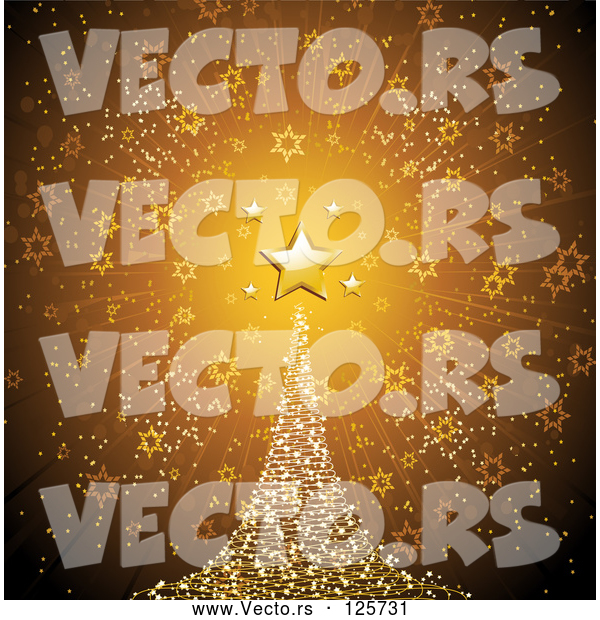 Vector of Golden Star Atop a Sparkly Christmas Tree on a Gold Star Burst Background