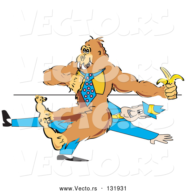 Vector of Gorilla Wearing a Tie and Eating a Banana While Sitting on a Business Man
