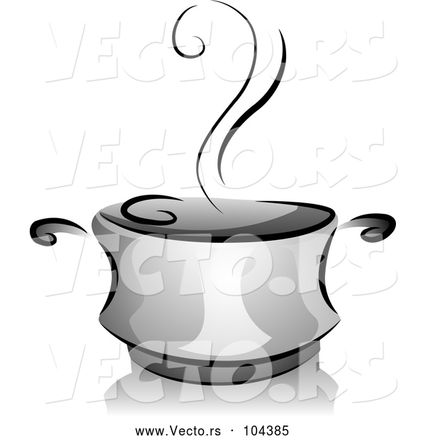 Vector of Grayscale Steaming Pot of Soup
