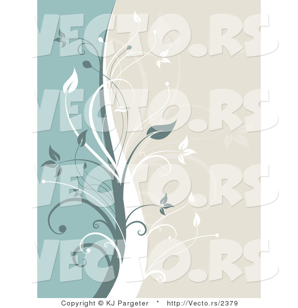 Vector of Green and White Vines Dividing a Beige Background