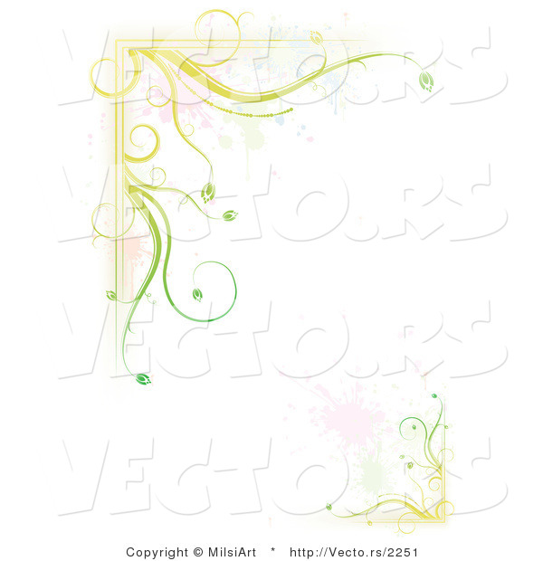 Vector of Green Floral Vines with Splatter Border Background Design